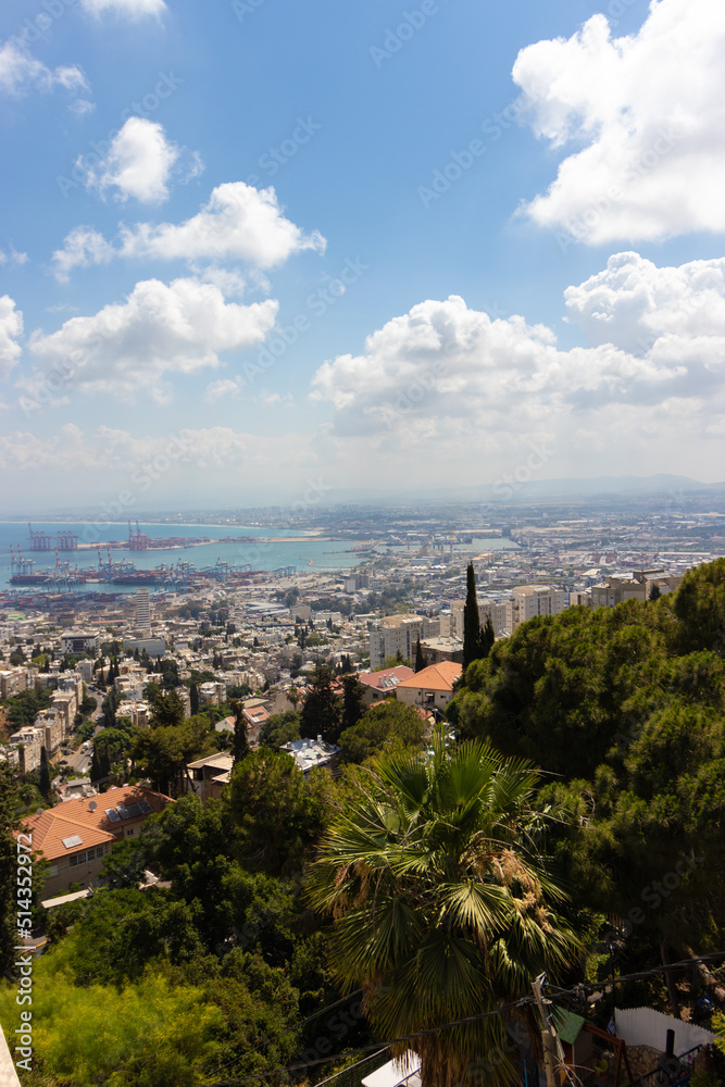 top view of the city of Haifa and the port - against a background of cloudy skies