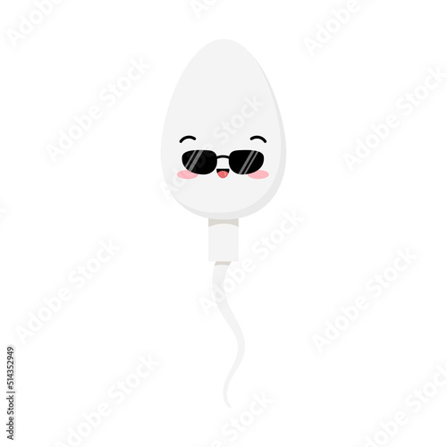 Cute sperm semen cell in sunglasses character emoji. Kawaii cool sperm medicine maskot with face emoticon. Flat design cartoon vector illustration.