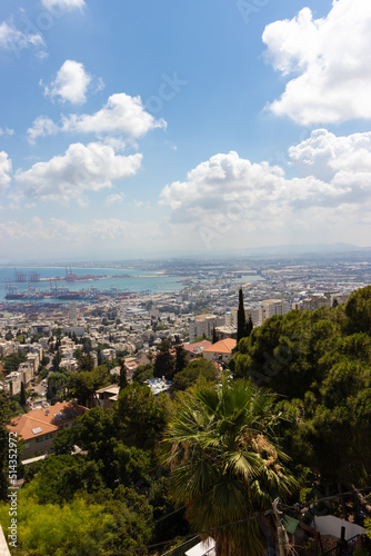 top view of the city of Haifa and the port - against a background of cloudy skies