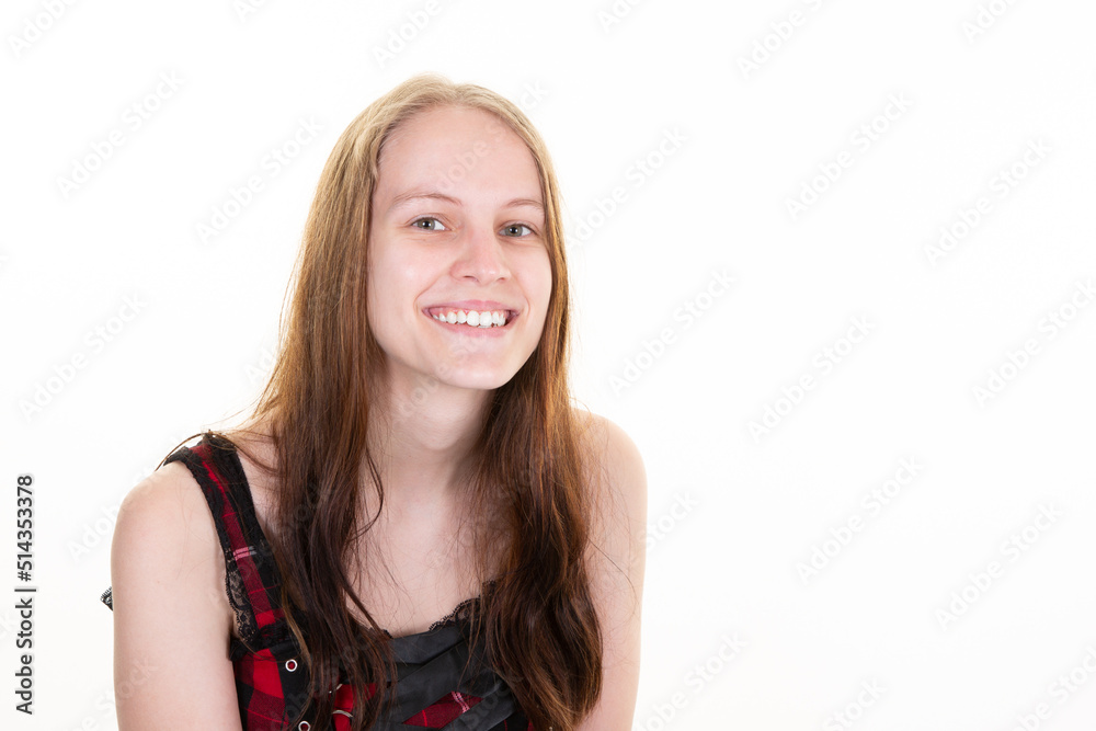 young happy woman joking and smiling portrait of beautiful blonde girl on white background young happy woman joking and smiling portrait of beautiful blonde girl on white background