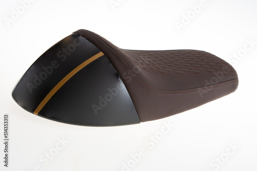 brown leather texture motorcycle seat racing vintage motorbike saddle race on white background