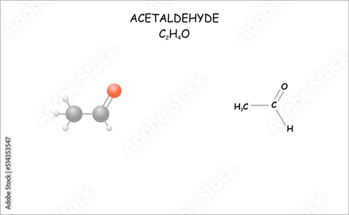 Stylized molecule model/structural formula of acetaldehyde. photo