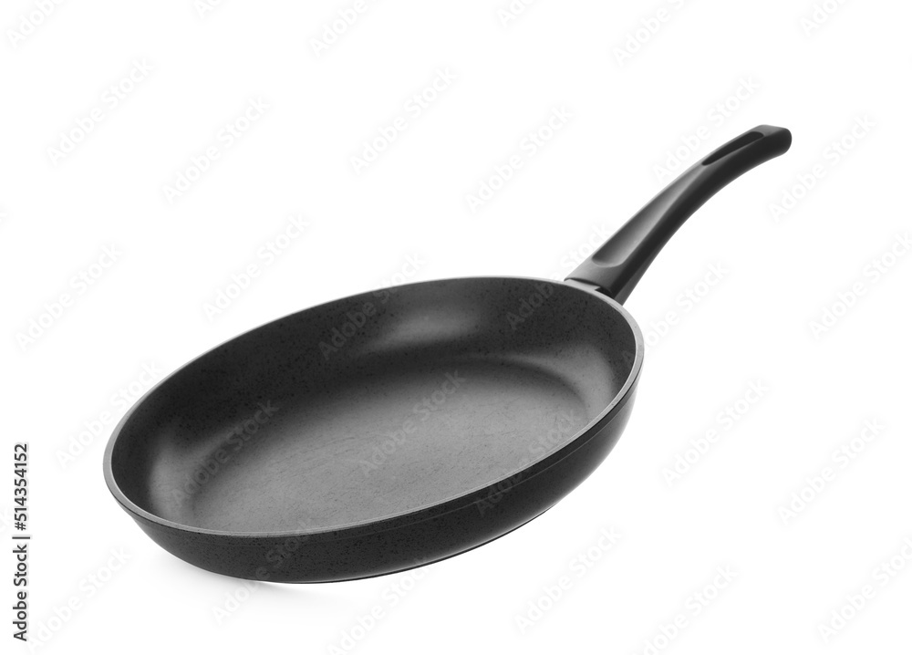 New non-stick frying pan isolated on white New non-stick frying pan isolated on white