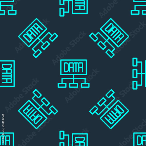 Green line Data analysis icon isolated seamless pattern on blue background. Business data analysis process, statistics. Charts and diagrams. Vector