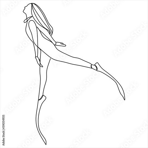 Continuous single one drawn scuba diver line underwater in the sea. The concept of sport is a journey of scuba diving.