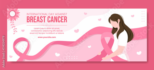 Breast Cancer Awareness Month Social Media Cover Template Flat Cartoon Background Vector Illustration