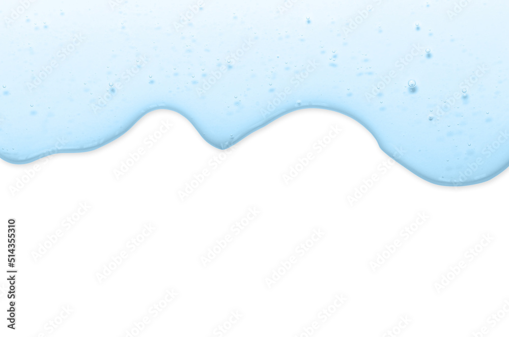 The blue texture of a cosmetic gel for moisturizing the skin. Isolated on white. Copy space The blue texture of a cosmetic gel for moisturizing the skin. Isolated on white. Copy space