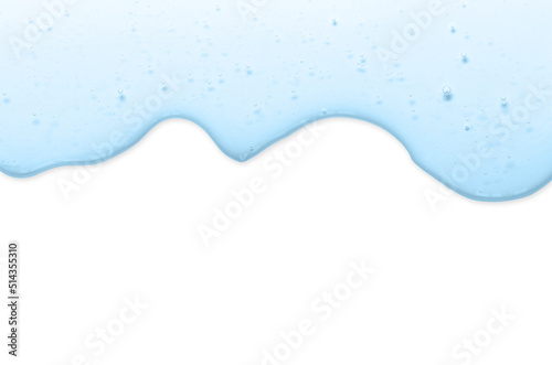 The blue texture of a cosmetic gel for moisturizing the skin. Isolated on white. Copy space