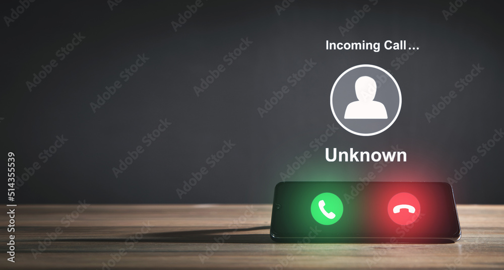 Fototapeta premium Mobile phone with incoming call from unknown caller.