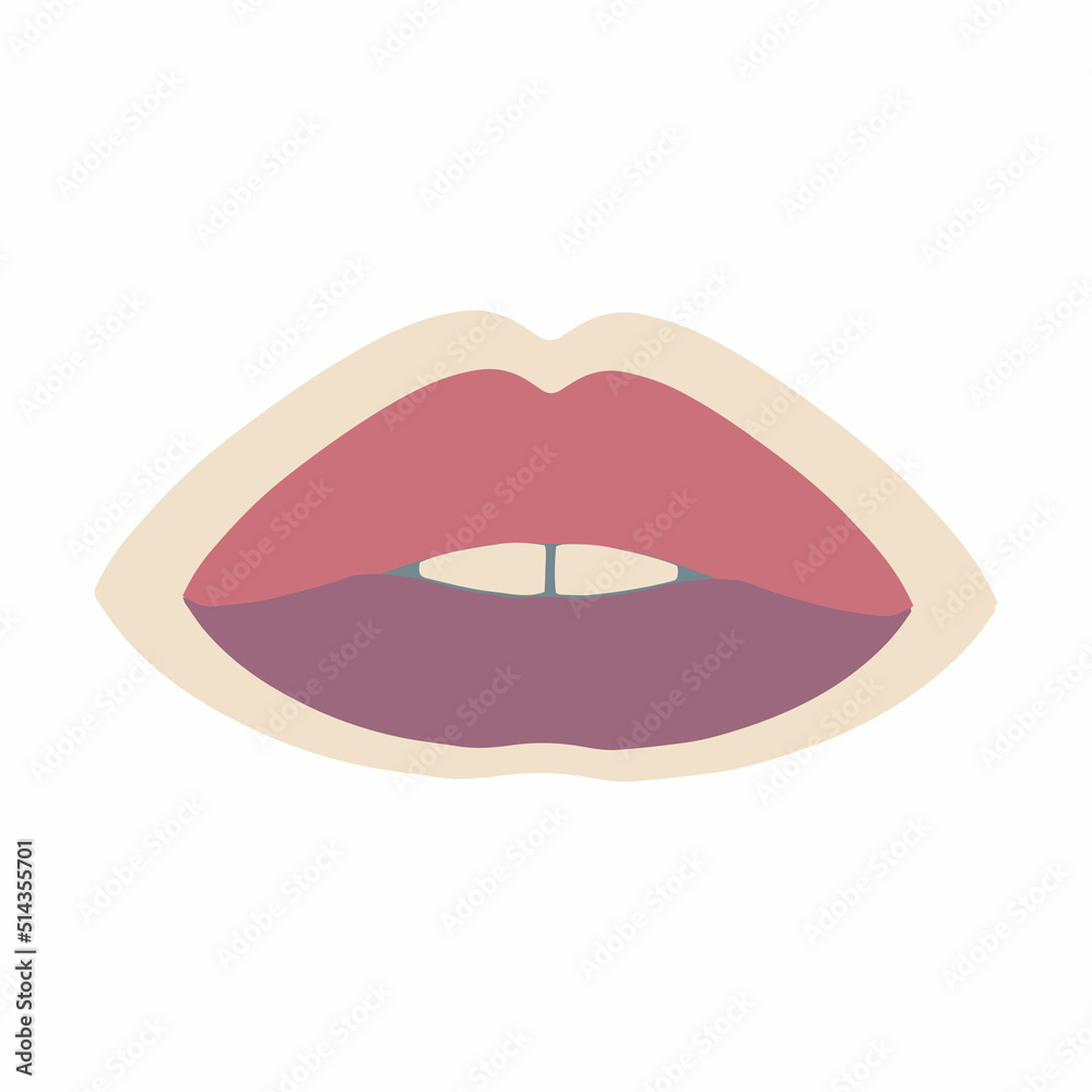 Aesthetics of the seventies, fun groovy lips sticker. Mouth and lips. Retro design, muted colors. Vector illustration. Aesthetics of the seventies, fun groovy lips sticker. Mouth and lips. Retro design, muted colors. Vector illustration.
