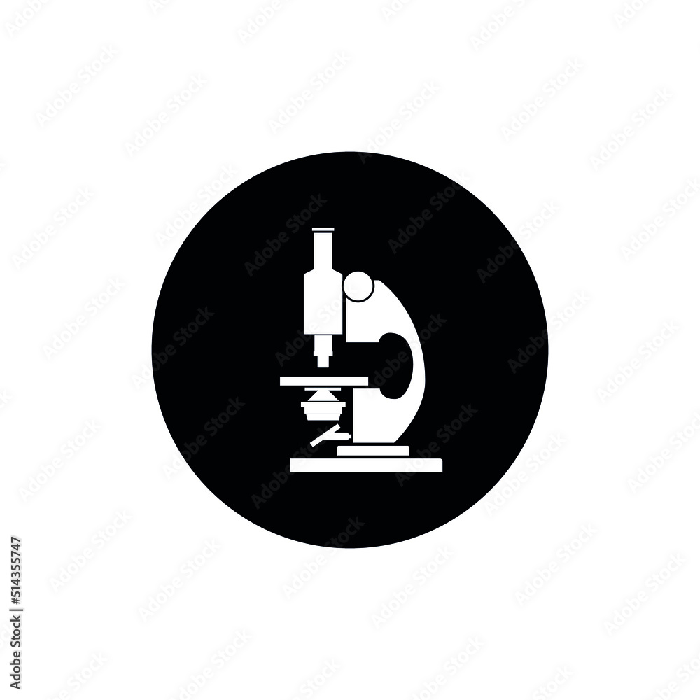 Simple Microscope icon circle black color isolated. Experiment icon.