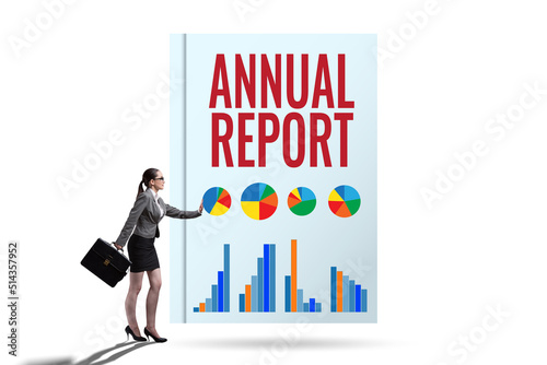 Businesswoman in annual report concept