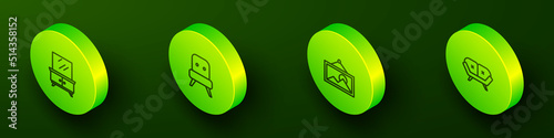 Set Isometric line Dressing table, Armchair, Picture and Sofa icon. Vector