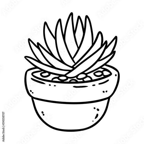 Succulent plant cute doodle image. Aloe hygge mood logo. Media highlights graphic symbol