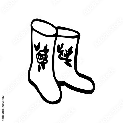Doodle rubber boots. Vector illustration