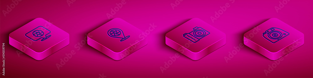 Set Isometric line Camera shutter, Photo camera and icon. Vector Set Isometric line Camera shutter, Photo camera and icon. Vector