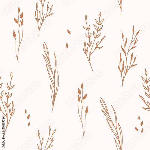 Hand Drawn Floral Seamless Pattern. Line art Style Flower Pattern for Fabric, Textile, Wrapping Paper, Wallpaper, Packing design. Wildflower texture. Vector