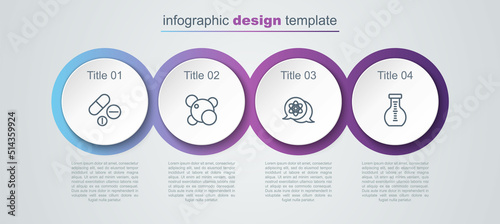 Wallpaper Mural Set line Medicine pill or tablet, Molecule, Atom and Test tube. Business infographic template. Vector Torontodigital.ca