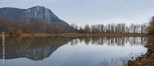 calm lake in mountain valley