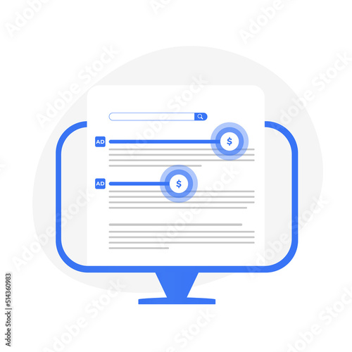 PPC - Pay per Click advertising concept strategy. PPC - method of charging for online internet context advertising, online banner ads. Search engine digital marketing icon Isolated on white background