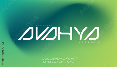 Avahya, cyberpunk modern strong and bold  typeface uppercase alphabet. vector font.