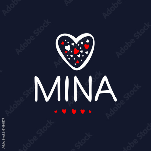 Mina Calligraphy female name, Vector illustration.