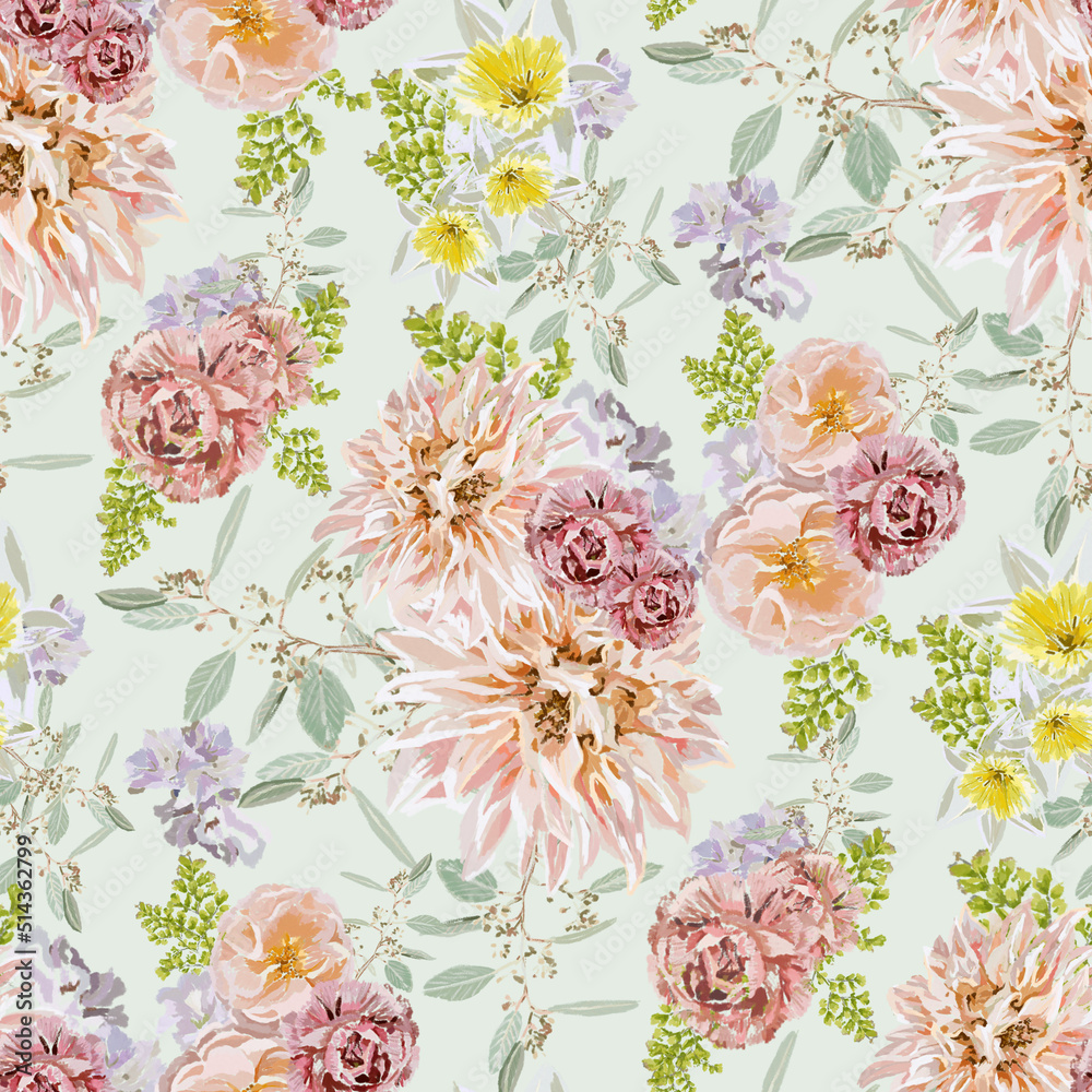classic, nostalgic botanical seamless repeat pattern designs that would be perfect for home decor, upholstery, wallpaper or apparel.	
