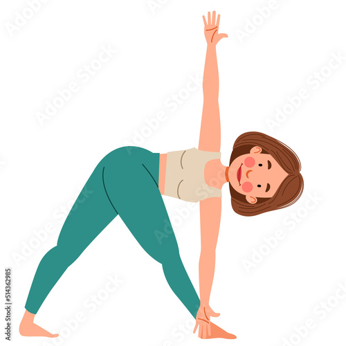 Girl doing yoga. Slender girl in pose on a white background. Vector illustration in a flat style
