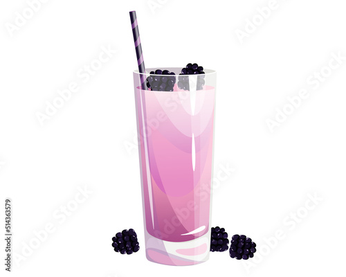 Milkshake with blackberries.Refreshing cocktail, smoothie in a glass with blackberries.Vector illustration.