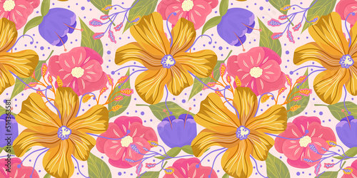Flower pattern for decorative design. Spring pastel pink floral background. Peony flower vector. Summer motif. Decorative textile seamless pattern. Modern design.