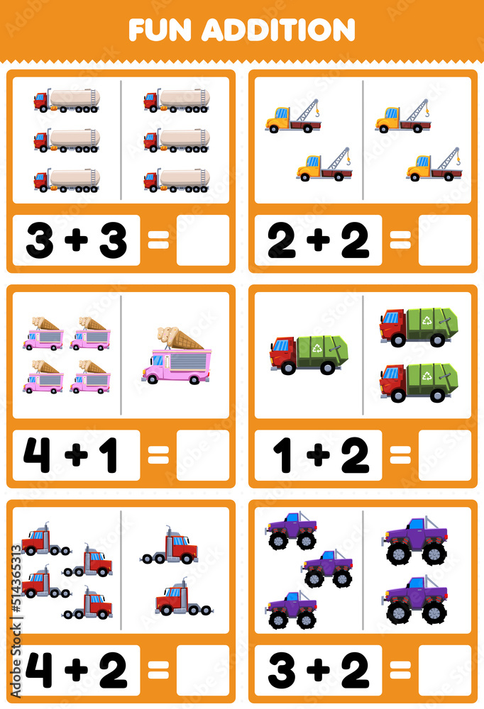 Education game for children fun addition by counting and sum cute ...