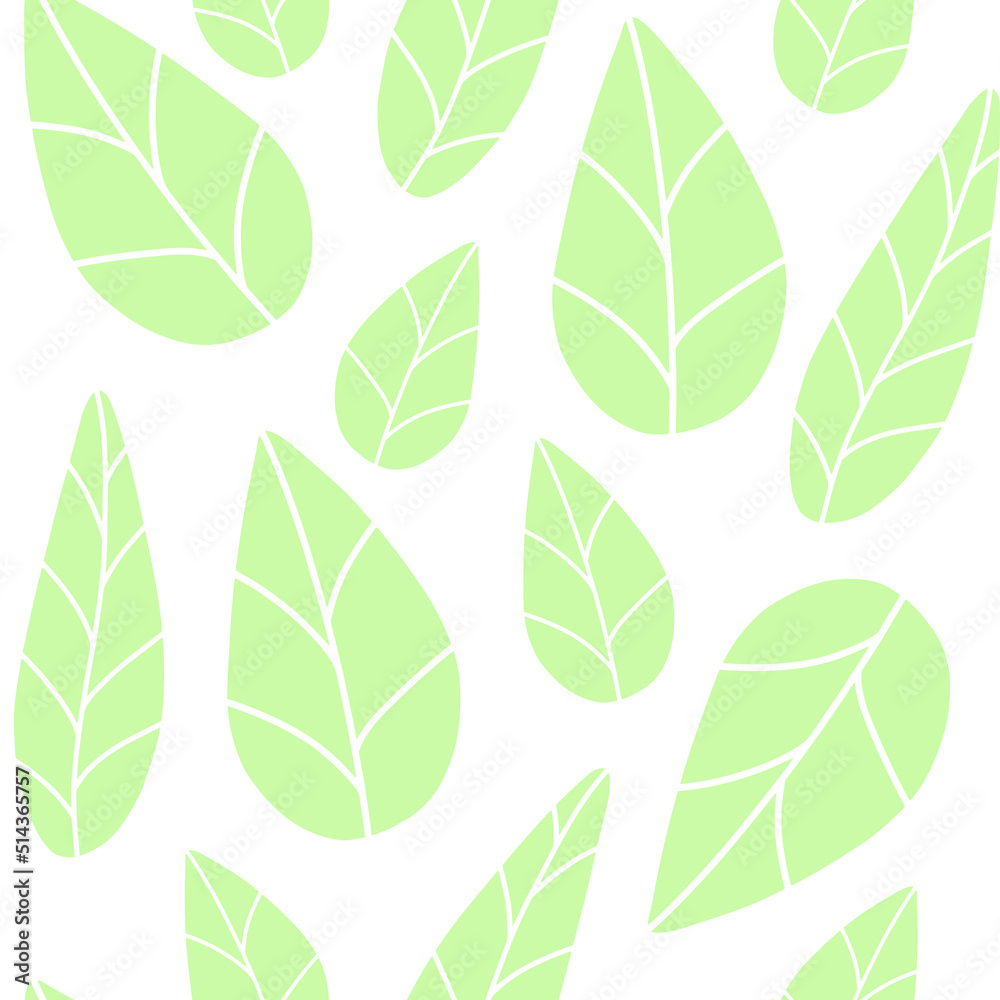 Seamless vector pattern with green mint leaves shape. Simple doodle background with leaf silhouette. Fabric print template, nursery wallpaper design. Seamless vector pattern with green mint leaves shape. Simple doodle background with leaf silhouette. Fabric print template, nursery wallpaper design.