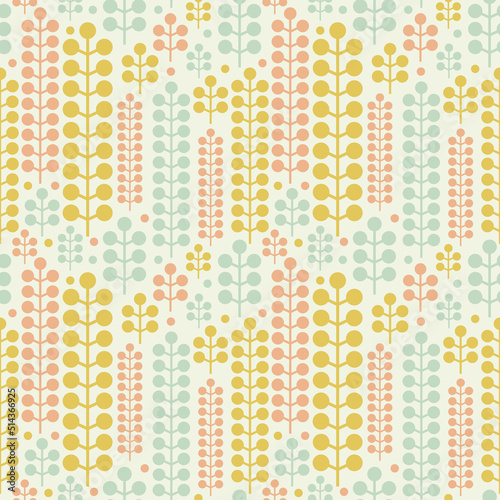 Seamless geometric pattern in pastel colors. Vector seamless patterns with stylised plants. Pattern for fabrics, kitchen fabrics, textiles, etc.