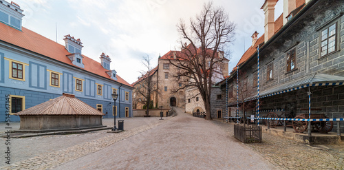 Beautiful view to church and castle in Cesky Krumlov, Czech republic © scimmery1