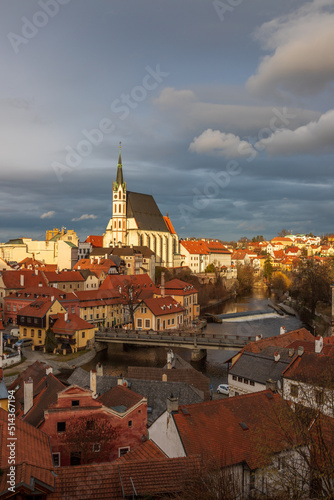 Beautiful view to church and castle in Cesky Krumlov, Czech republic