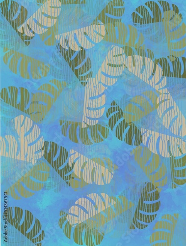 Vertical illustration, colorful leafs on blue background
