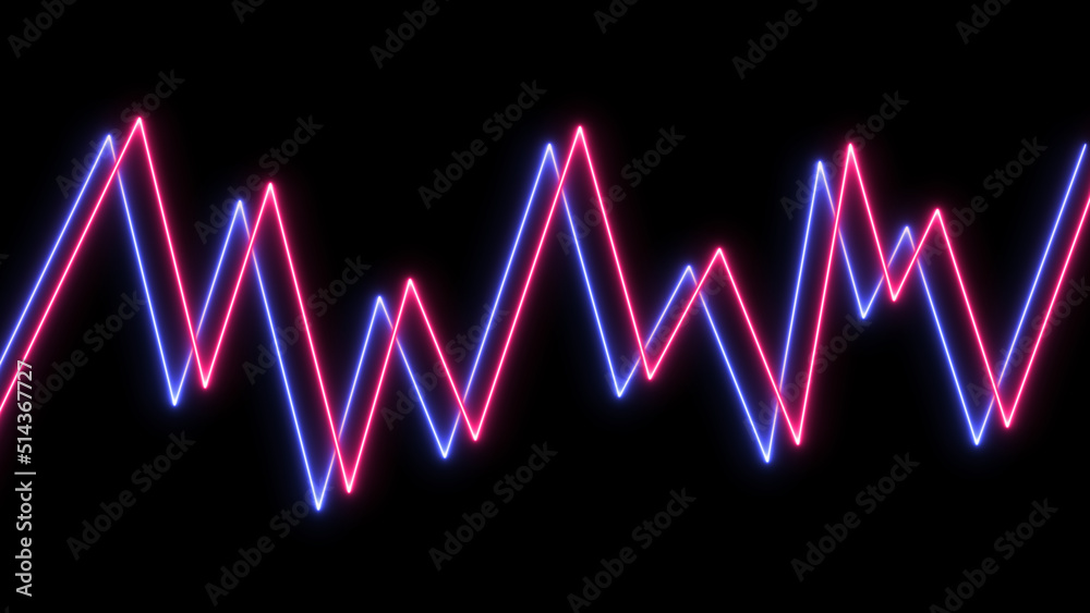 3d neon graph diagram lines on black background. Sound, visual, analytics, finance concept.