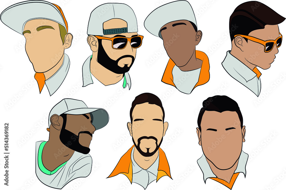 Vector los chicos del rap, rostros para edición o diseño, color plano, amarillo, blanco, verde, negro Vector los chicos del rap, rostros para edición o diseño, color plano, amarillo, blanco, verde, negro