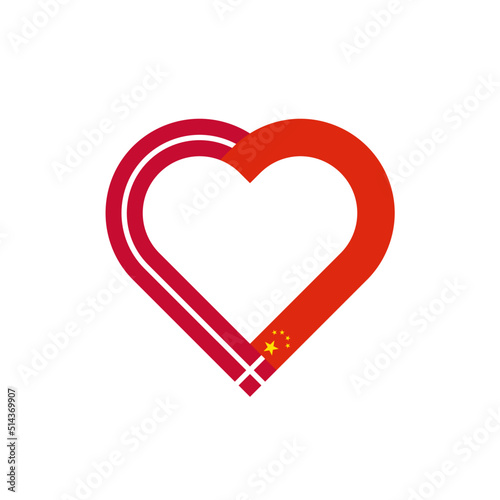 unity concept. heart ribbon icon of denmark and china flags. vector illustration isolated on white background