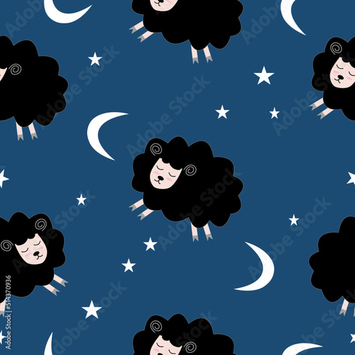 Seamless pattern with cute sheep and lambs. Loop pattern for fabric, textile, wallpaper, posters, gift wrapping paper, napkins, tablecloths. Print for kids. Children's pattern vector illustration.