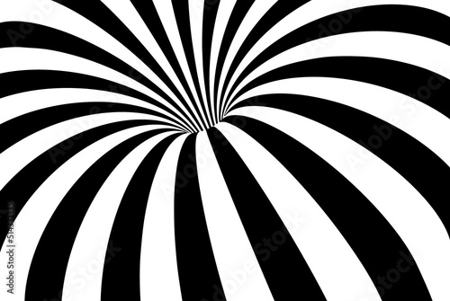 Black and white optical illusion. Abstract background, striped tunnel