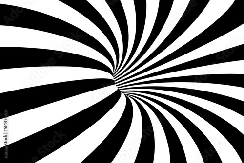 Black and white optical illusion. Abstract background, striped tunnel