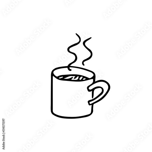 Doodle cup of tea  hand drawn hot drink  mug of coffee with steam.Sketch freehand minimalistic design  child drawing.Isolated.Vector illustration