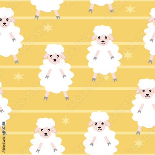Seamless pattern with cute sheep and lambs. Loop pattern for fabric, textile, wallpaper, posters, gift wrapping paper, napkins, tablecloths. Print for kids. Children's pattern vector illustration.