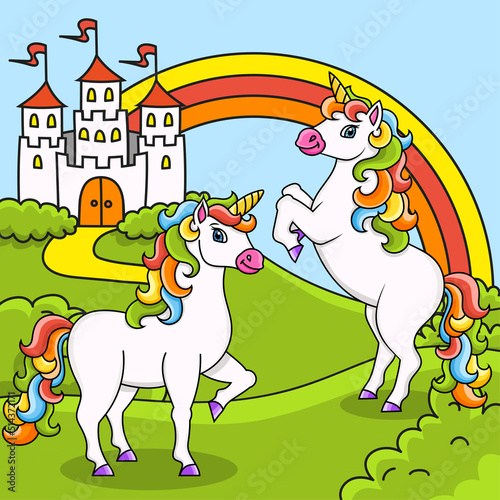 Magic unicorn. Fairy horse. Colored background for your design. For wallpapers, covers, postcards, banners. Vector illustration.