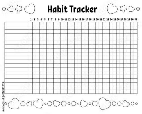 Habit tracker to improve your life. Sheet template for printing. Vector illustration isolated on white background.