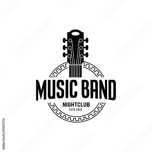 Vintage Guitar Music Club Logo Retro Band Emblem Design