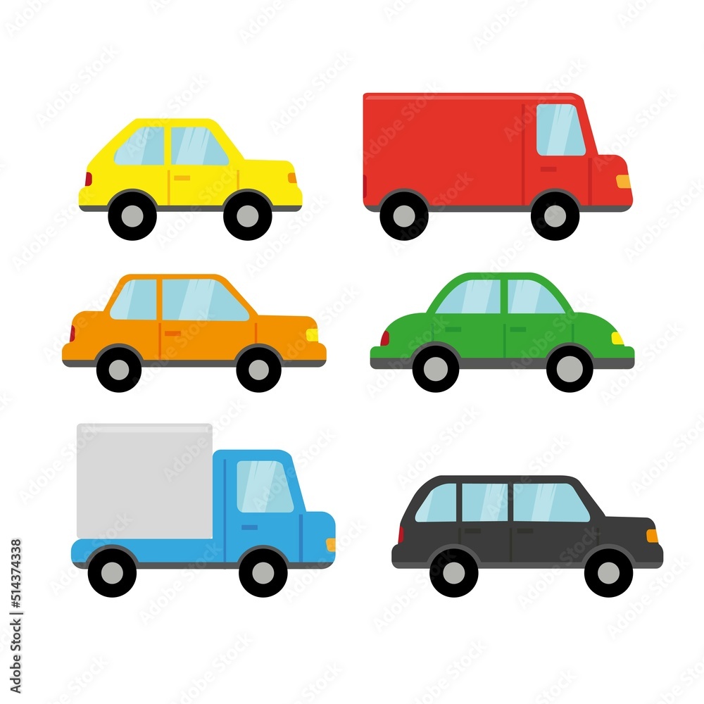 Set of colorful cars. Vector cartoon illustration for children. Isolated on white background.