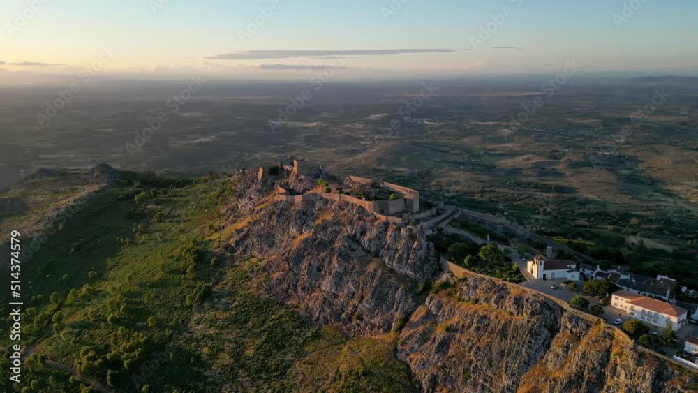Panorama of Marvao Castle. Aerial shot of the castle. The golden hour. Marvao Portugal. Panorama of Marvao Castle. Aerial shot of the castle. The golden hour. Marvao Portugal.