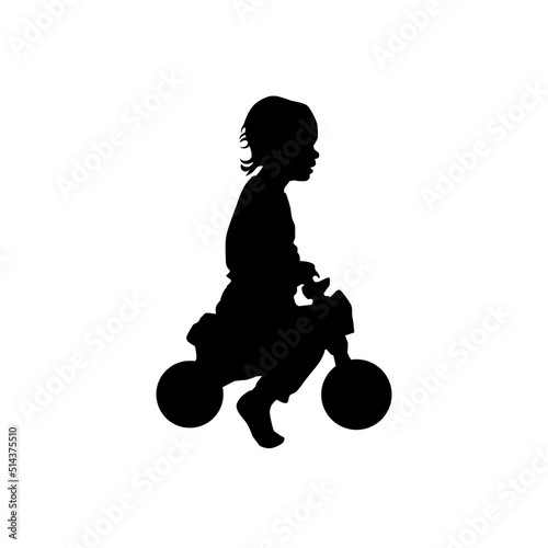 baby sitting on motorbike and going forward from profile, vector silhoutte